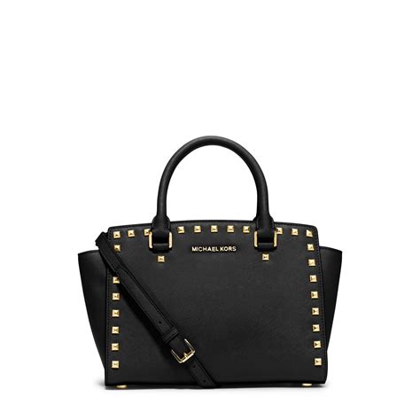 michael michael kors selma medium studded saffiano leather satche|Michael Kors saffiano wallet black.